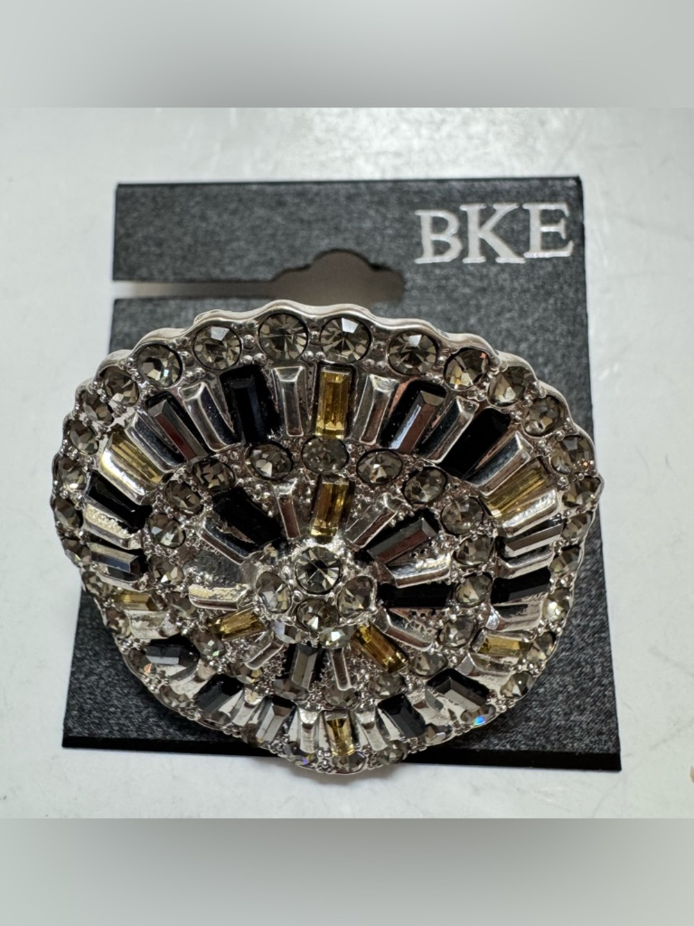 BKE Stretch statement ring with Black Gold and clear rhinestone Accents NWT - Picture 4 of 4